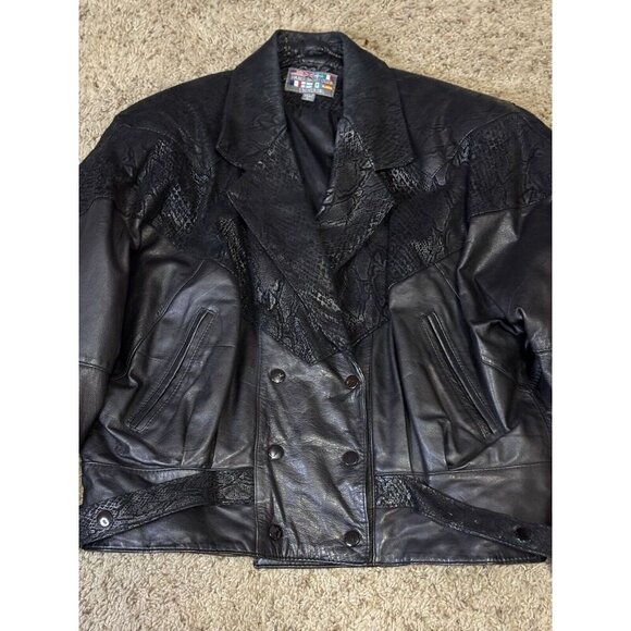 PARIS SPORT CLUB Vintage Leather Cropped Moto Biker Jacket Snake Skin LARGE - Picture 8 of 12